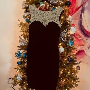 Ruched Little Black and Gold Cocktail Dress